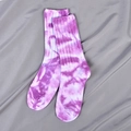 Soft cotton crew socks with purple and white tie-dye pattern on gray fabric - Purple