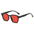 Gafas de sol cuadradas de moda con montura negra brillante y lentes rojas intensas - Montura negra lentes rojas