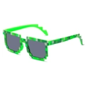 Green pixelated mosaic sunglasses with dark square lenses for cosplay and parties - Green Plaid