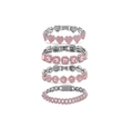 Detailed view of silver finish hip hop chain bracelets set with sparkling pink rhinestones - Silver/Pink Zirconia