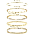 Set di 5 bracciali dorati a strati con catene a graffetta, tennis e maglia cubana - Set Oro - Ciondolo/Zircone/Graffetta