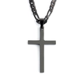 Double-layered stainless steel necklace with dark grey metal cross pendant and Figaro chain - Cuban Single Layer / Gunmetal