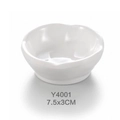 White melamine sauce dish Y4001 with minimalist wavy rim and smooth glossy finish - 3 Inch Textured Plum Bowl