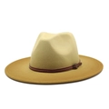 Two-tone gradient wool fedora hat with wide brim and leather buckle belt for men and women - Gradient Ginger