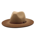 Zweifarbiger Wollfilz-Fedora-Hut in Camel und Kaffeebraun mit elegantem Lederband-Detail - Zweifarbig Braun