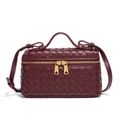 Gewebte Leder Kosmetiktasche Umhängetasche in Burgund, elegante Handtasche mit Griff und Gurt. - Burgunderrot