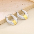 Detailed macro view of two-tone gold and silver earrings with elegant ripple texture - Threaded Wave Texture (KE112419-KFC)