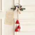 Christmas door hanger with red metal bells, pine needles, red berries and purple decor - Red Open 3 Bells / Piece