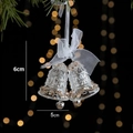 Clear acrylic Christmas double bell pendant with gold sequins and white bow 6x5cm - Crystal Bells Pair