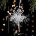 Transparent acrylic ballet dancer Christmas tree ornament with soft white feathers 12cm - Ballet Girl with White Feather