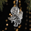 Clear acrylic angel Christmas tree ornament with silver glitter wings and 10cm height - Angel