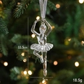 Transparent acrylic ballet dancer Christmas tree pendant with silver glitter details - Dancing Girl Type B