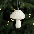 Sparkly white mushroom Christmas tree ornament, foam with glitter, 9x7cm festive decor - White Mushroom