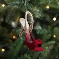 Addobbo natalizio a scarpa con tacco rossa floccata con glitter e cordino - Tacco alto