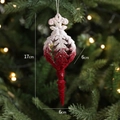 Addobbo natalizio rosso floccato con fiocco di neve e glitter argento su albero - Ornamento a Guglia