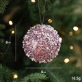 Pink 8cm Christmas ball ornament with sequins and pearls hanging on a tree branch - 8cm/16.5g / Purple