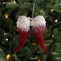 Pair of red flocked angel wing Christmas ornaments with silver glitter and hanging cord - Wing