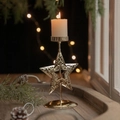Goldener sternförmiger Weihnachtskerzenhalter mit Hohlmustern, 17cm hoher Metalldekor - Fünfzackiger Stern