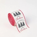 Nastro natalizio da 6,3 cm con cedri verdi e scritta Merry Christmas su tessuto bianco - 6.3cm / Motivo con Tre Alberi di Natale