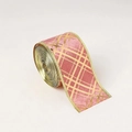 Pink and gold plaid Christmas ribbon with metallic edges for gift wrapping, 6.3cm x 2m - Pink and Gold Plaid Mercerized Ribbon