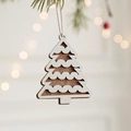 Nordic wooden Christmas tree ornament with white hollow layers, size 6.5cm x 5.2cm - Christmas Tree