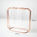 Rose gold metal plant stand with two glass test tube vases, 22cm x 20cm modern home decor - Double Tube / Rose Gold