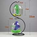 Dual hanging glass fish bowl with black metal stand and dimensions of 33cm in height - S-Type Black Stand/Twin Capsule Bowls (Size M)/With Decor