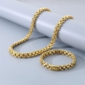 Conjunto de collar y pulsera de acero inoxidable dorado pulido de 10 mm - Conjunto Dorado