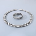 Conjunto de joyas de acero inoxidable pulido con collar y pulsera de cadena gruesa de plata - Conjunto de Joyas Color Acero