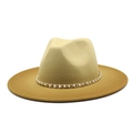 Two-tone wool fedora hat with gradient beige and camel brim and pearl gold chain link - M (56-58cm) / Ginger Yellow