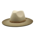 Two-tone wool felt fedora with wide brim and leather cord bead decoration - M (56-58cm) / Gradient Army Green