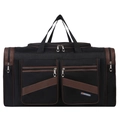 Large black Oxford travel bag with brown trim and multi-pocket design on white background - Large / Khaki