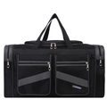 Macro view of black nylon travel bag featuring front zippered pockets and durable handles - Large / Gray