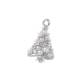 Detailed close-up of a silver Christmas tree pendant with pearls and sparkling zircon stones - White Gold Pearl Christmas Tree Pendant