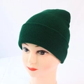 Detail of dark green knitted beanie showing vertical ribbed texture and soft wool fabric - One Size / Dark Green
