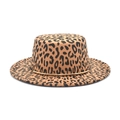 Flat top leopard print wool felt fedora hat with gold metal band accent for men and women - M (56-58cm) / Camel