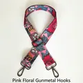 Detail of floral bag strap featuring pink flowers and gunmetal lobster clasps - Pink Floral / Gunmetal Hooks