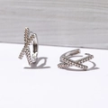 Sparkling French vintage X-shape crisscross hoop earrings with pavé crystals in silver finish - X-Shape Cross Pave / Silver