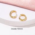 Detailed macro view showing a 10mm inner diameter on gold twisted rope hoop earrings - E429-Twisted Rope / Gold