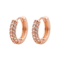 Detail of rose gold hoop earrings with double row micro-paved cubic zirconia - Rose Gold / White Zirconia