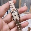 Elegant rose gold rectangular quartz watch with Roman numerals and metal link strap - Rose Gold Dial (74688)