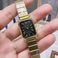 Golden rectangular quartz watch with black Roman numeral dial and metal chain strap - Gold Band Black Dial (20900)