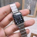 Silver steel rectangle watch with black Roman numeral dial and protective film - Silver Band Black Dial (20893)