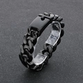 Detailopname van dikke zwarte roestvrijstalen Cubaanse armband met rechthoekige sluiting - Zwart (KB188157-KJX)