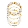 4-Piece Pearl Metal Mixed Bracelet Set (13) / Gold White
