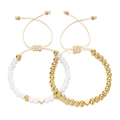 Double Layer Heart Pendant Beaded Bracelet (15) / Gold White