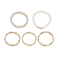 5-Piece Artificial Pearl and Cross Bracelet Set / 5 Pieces Pack / Gold