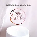 Rose gold Happy Birthday acrylic cake topper with round frame 10.4cm wide design - 18 Rose Gold
