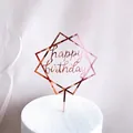 Rose gold acrylic Happy Birthday cake topper with double diamond frame, 11.2cm wide - 48 Rose Gold