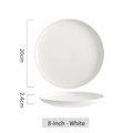 Minimalist white 8 inch round ceramic dinner plate with 20cm diameter and matte glaze finish - 8 inch / White